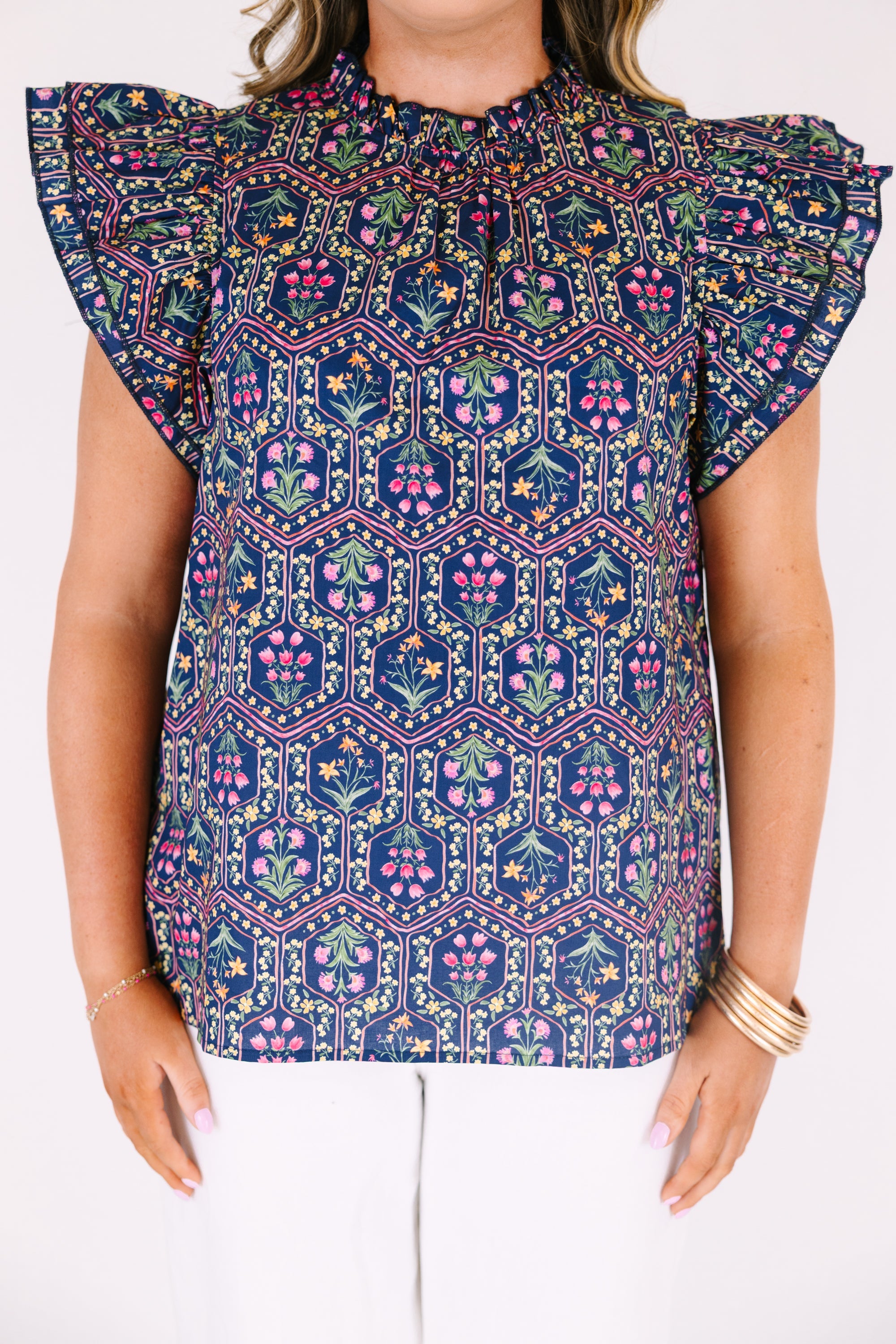 Whirlwind Passion Top, Navy Floral