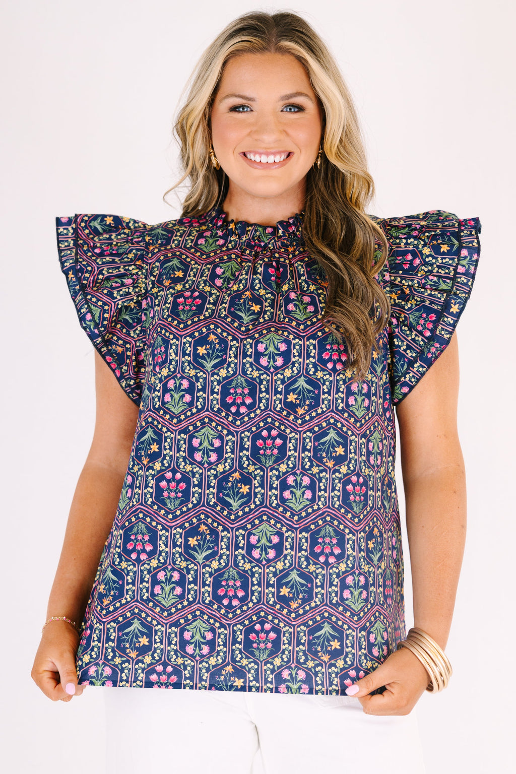 Whirlwind Passion Top, Navy Floral