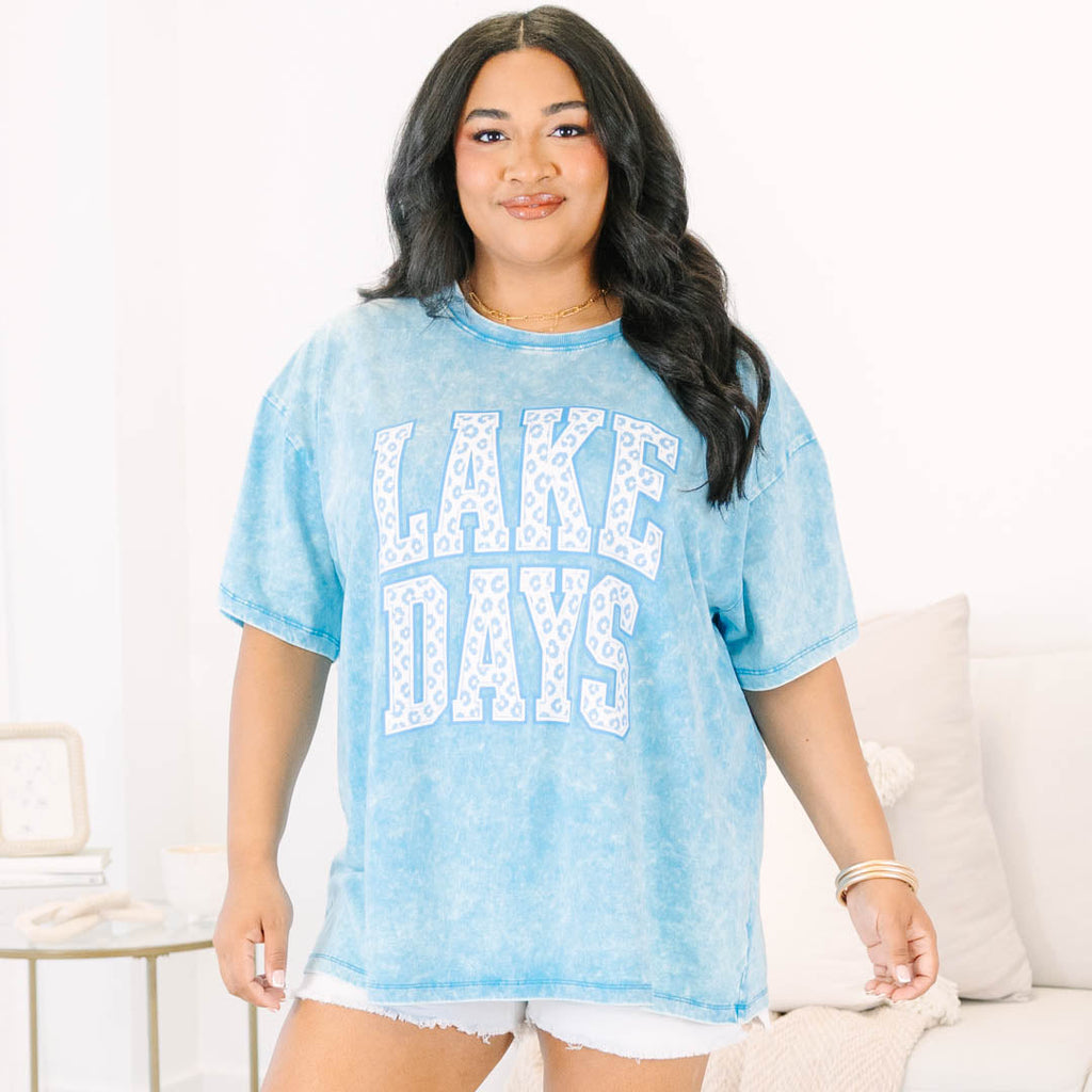 Wild Lake Days Acid Wash Relaxed Tee, Deep Sky